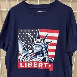 Statue of Liberty T-Shirt size 2XL by Fourcast. Short sleeve. Navy blue. Cotton.